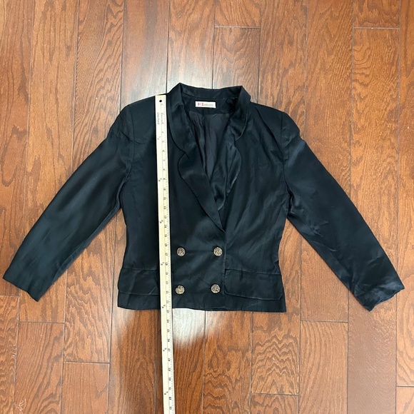 Vintage Karl Lagerfeld black cropped blazer tuxedo jacket shiny viscose - Picture 3 of 11